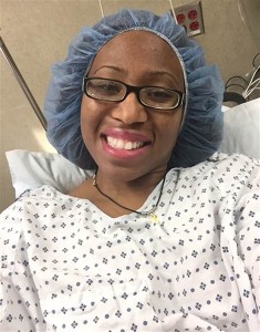 Chandelis before her third surgery in December 2014. "I was trying to 'brave the storm' of another surgery so I took a selfie."